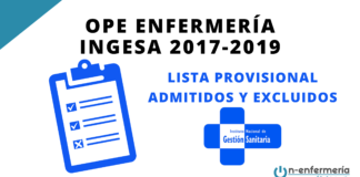 LISTA PROVISIONAL ADMITIDOS Y EXCLUIDOS OPE ENFERMERÍA INGESA 2017-2019