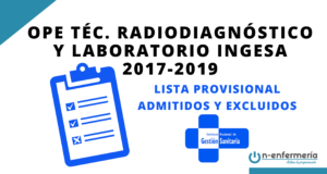 LISTA PROVISIONAL ADMITIDOS Y EXCLUIDOS OPE TÉCNICO RADIODIAGNÓSTICO Y LABORATORIO INGESA 2017-2019