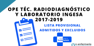 LISTA PROVISIONAL ADMITIDOS Y EXCLUIDOS OPE TÉCNICO RADIODIAGNÓSTICO Y LABORATORIO INGESA 2017-2019
