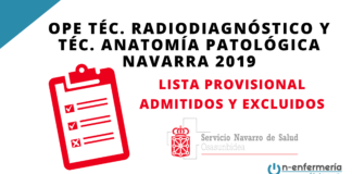 Lista provisional de admitidos OPE Técnico Radiodiagnóstico y Técnico Anatomía Patológica Navarra 2019