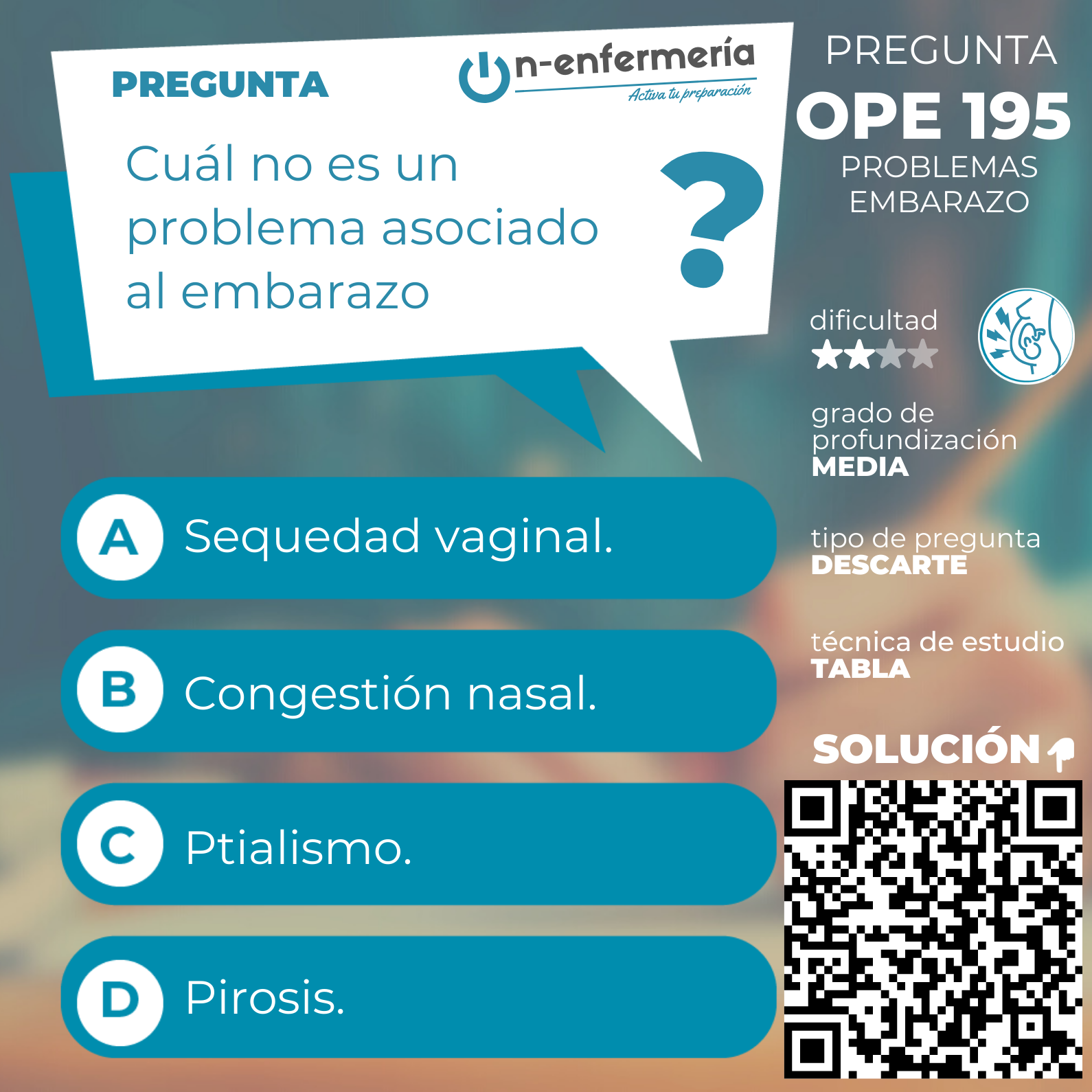 Pregunta examen OPE Enfermería nº 195 Problemas embarazo - Mujer gestante