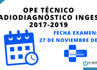 Fecha de examen OPE Técnico Radiodiagnóstico INGESA 2017 - 2019 27 de noviembre de 2021
