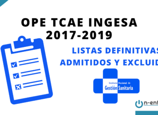 Listas definitivas admitidos OPE TCAE INGESA 2017-2019