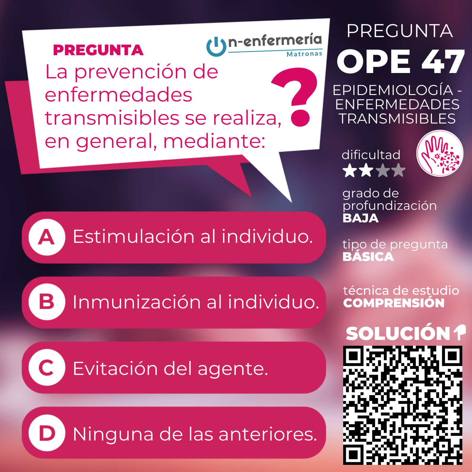 Pregunta examen OPE Matronas nº 47 Epidemiología - enfermedades transmisibles