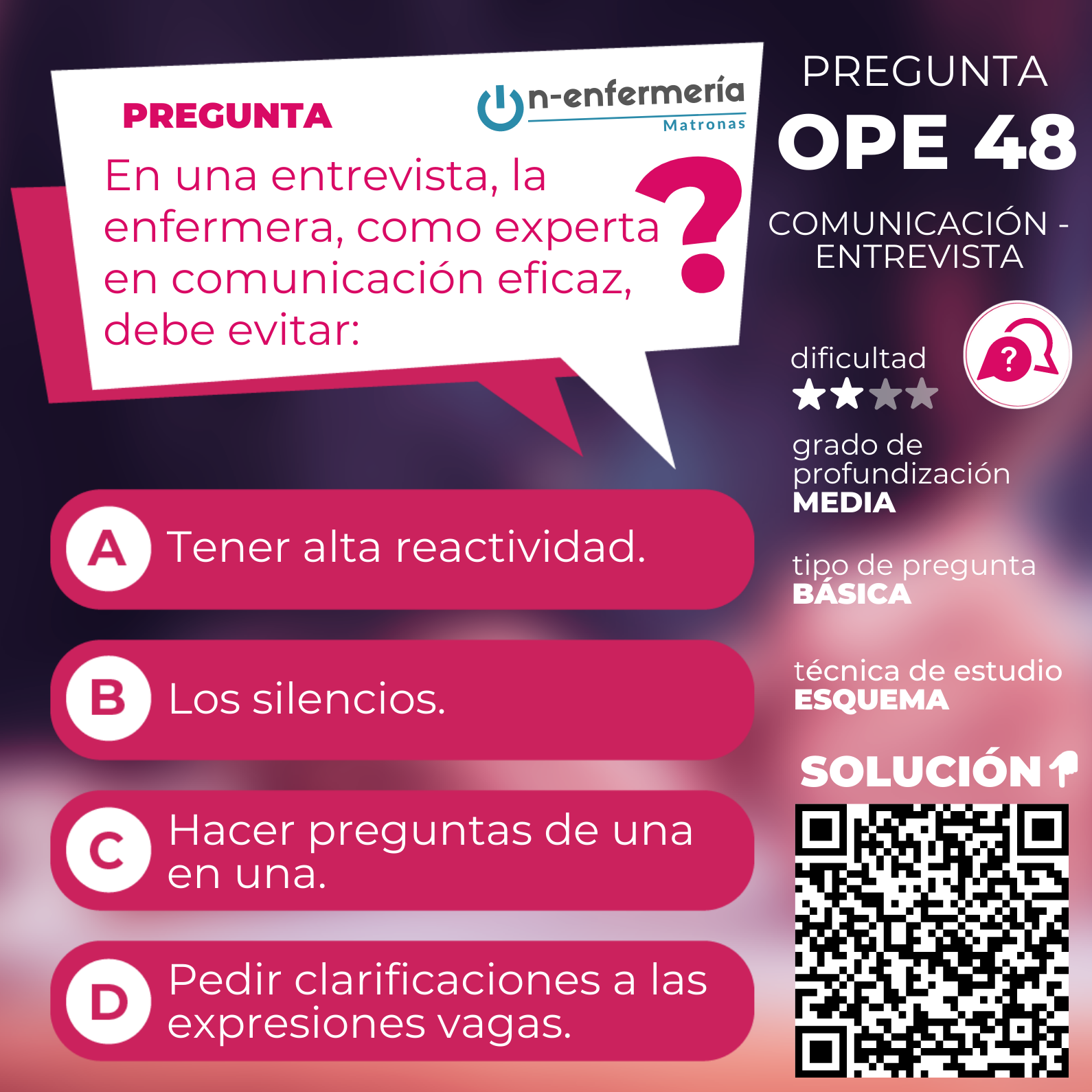 Pregunta examen OPE Matronas nº 48 Comunicación - Entrevista