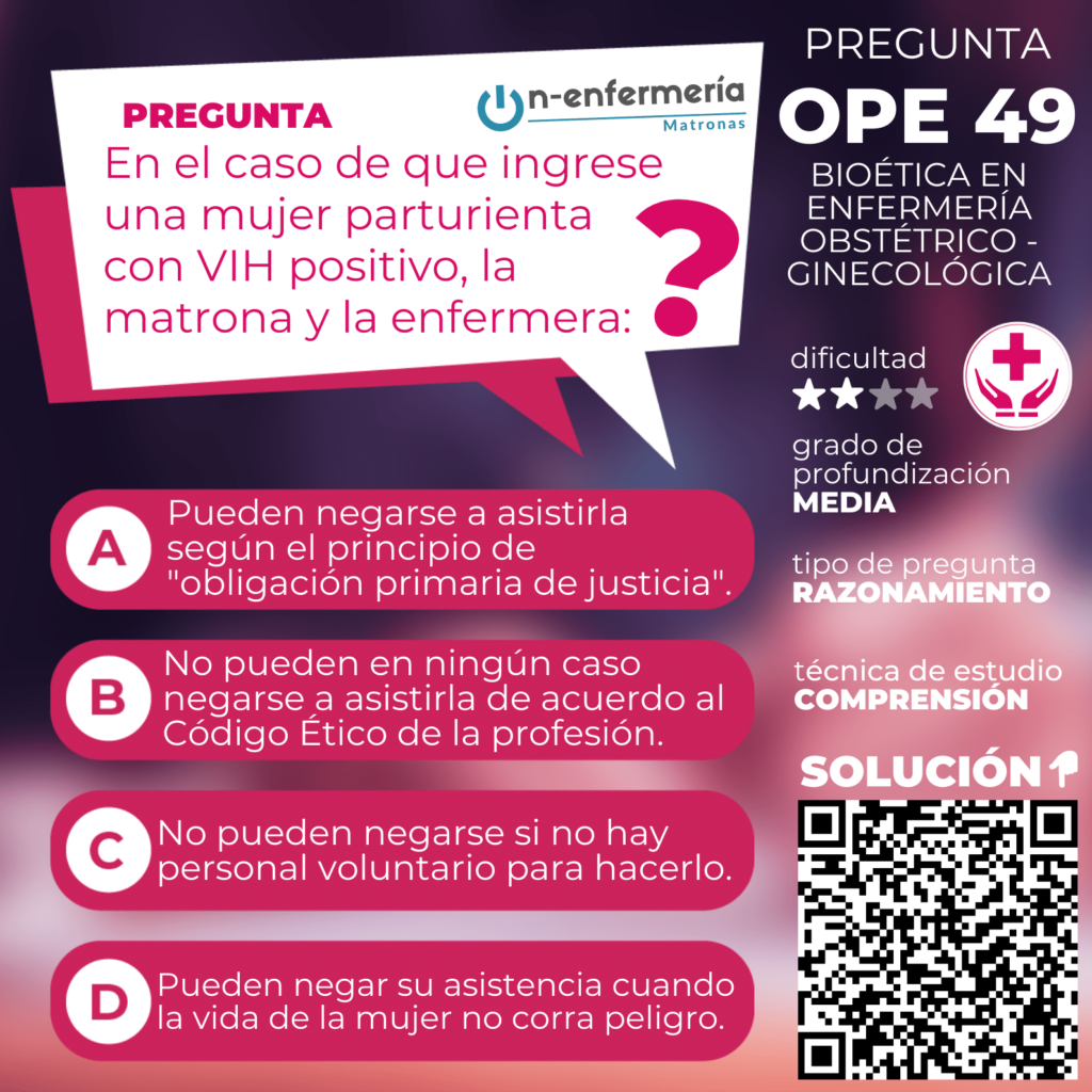 Pregunta examen OPE Matronas nº 49 Bioética en enfermería obstétrico-ginecológica